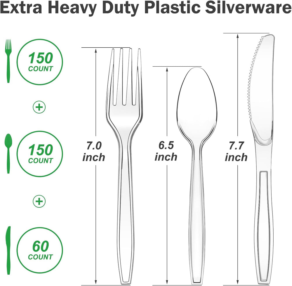 Dealusy 360 Count Extra Heavy Duty Clear Plastic Silverware