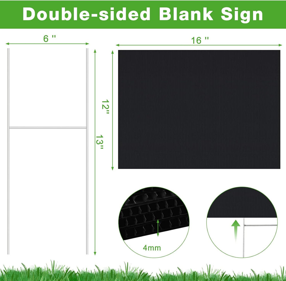 20 Pack Black Yard Signs with Stakes 16x12 Inch Blank Double Sided