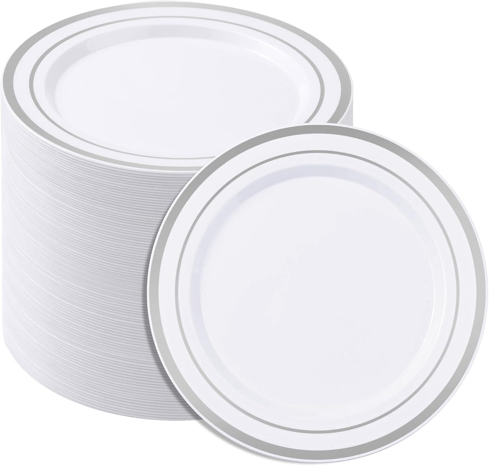 100PCS White Disposable Plastic Plates white plastic plates