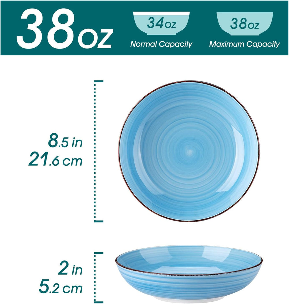 vancasso Bonita 38 oz Ceramic Pasta Bowls Set of 6, Microwave & Dishwashe...