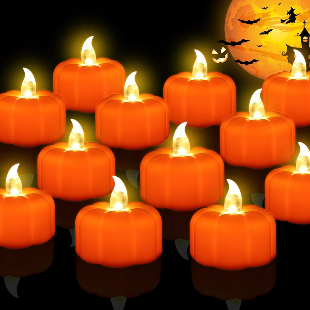 24 Pack Halloween Decorations Indoor Pumpkin Tea Lights Fall Table decor