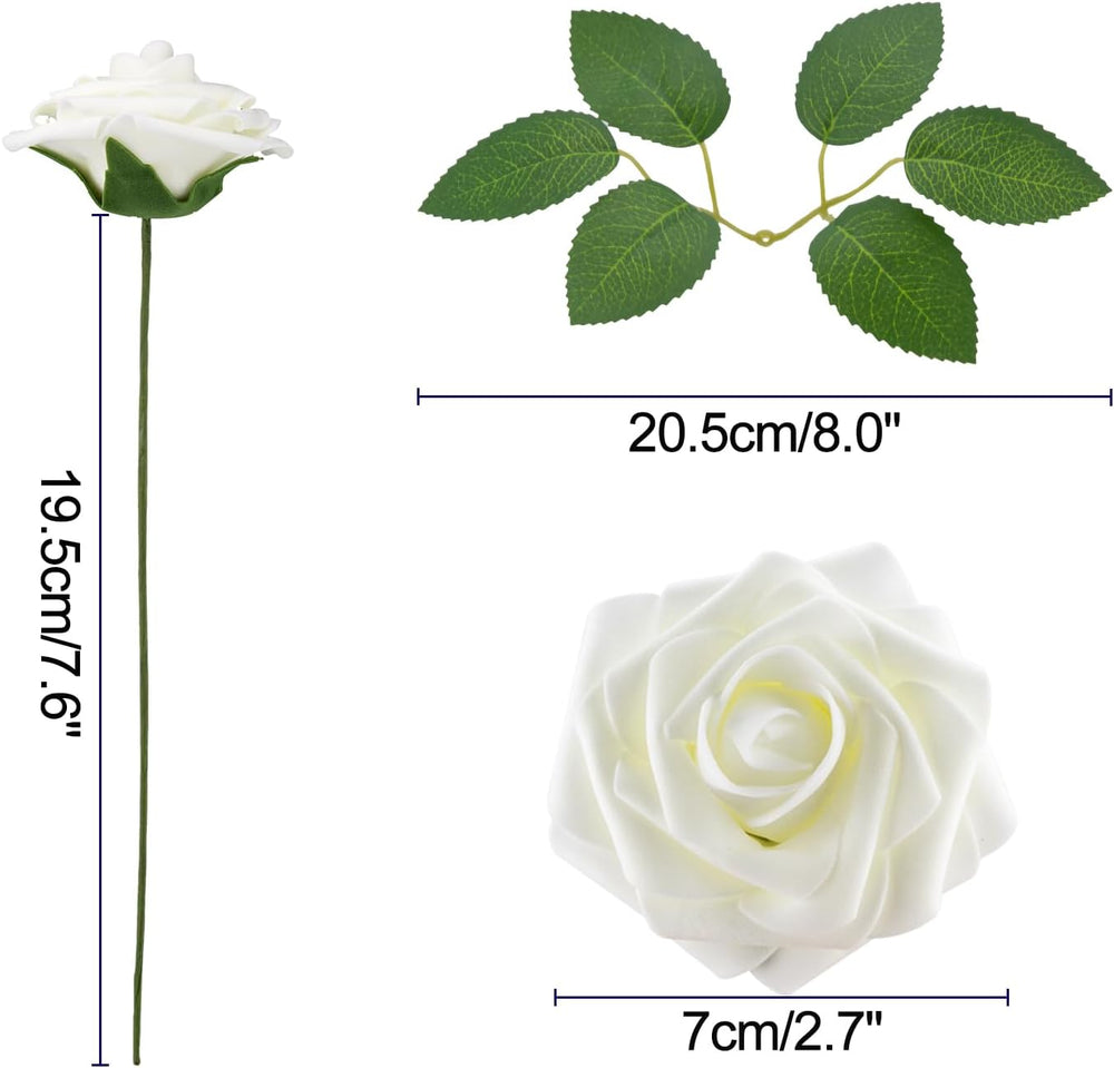 100Pcs Artificial Flowers Real Looking Ivory Foam Fake Roses