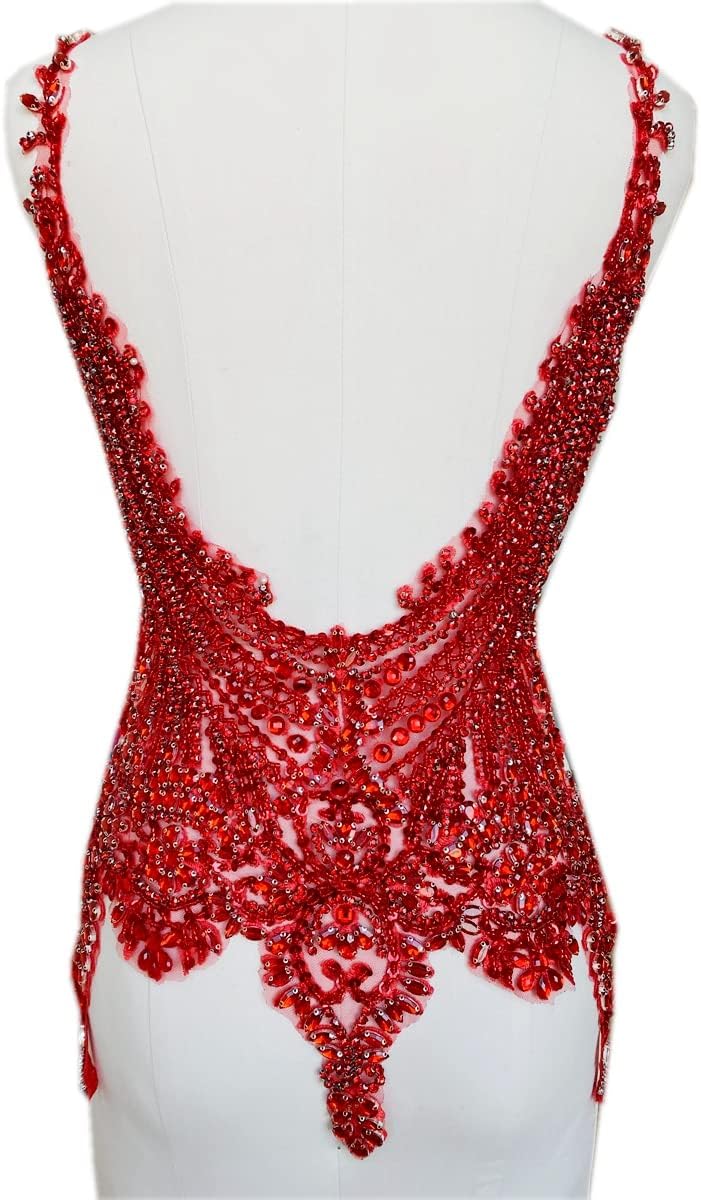 Handmade 16 colour rhinestones lace bodice applique sew on beads sequins trim...