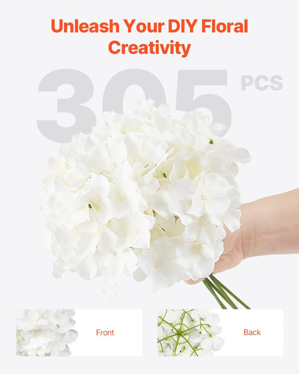 VEVOR Artificial Flowers, 305 pcs Real Looking Silk Fake Hydrangea Bulk