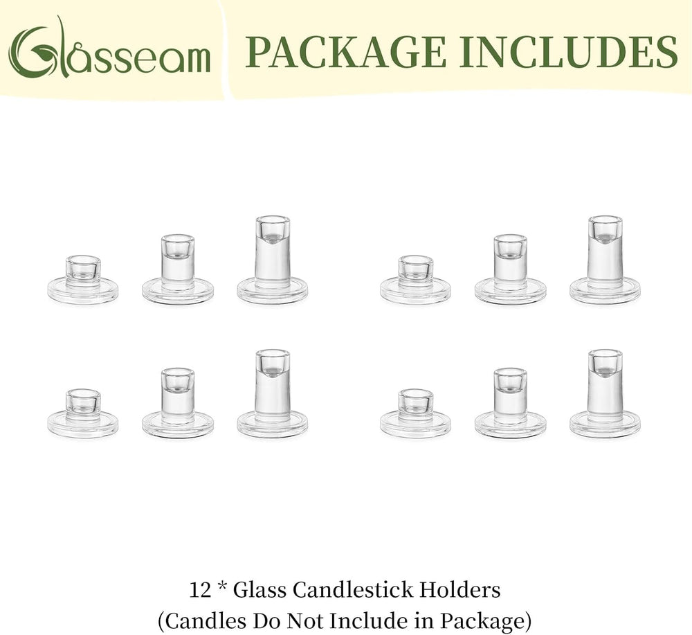 Glasseam Taper Candle Holders Bulk, 12Pcs Glass Candlestick for Centerpiece