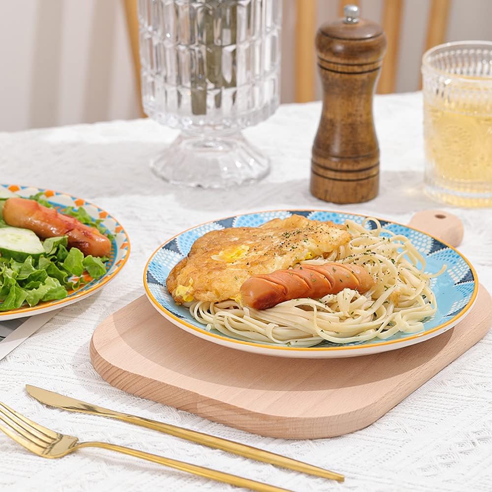 Dessert Plate Set of 6-8 Inch Ceramic Salad and Appetizer Plates - Vibrant Mi...
