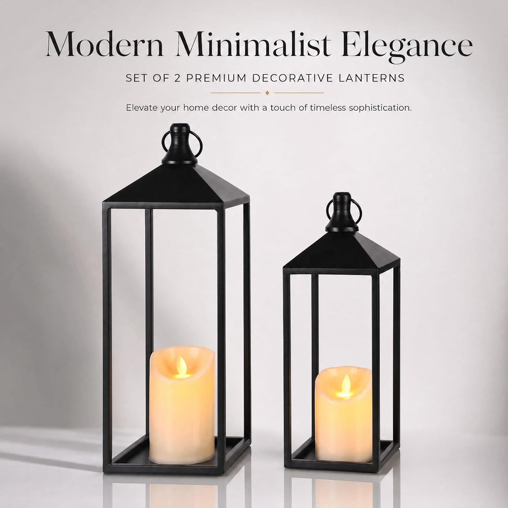 Lanterns Decorative Outdoor Indoor, 17" 13" Set of 2 Black Candle L...
