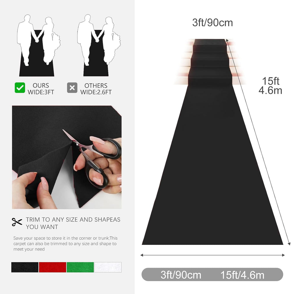 VOK Black Aisle Runner Carpet Rugs for Partys & Events, Premium 160 GSM F...