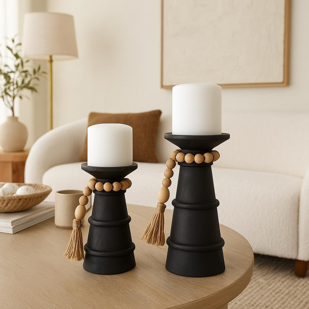 Deco 79 Wood Handmade Decorative Candle Holder Textured Matte Candle Stand wi...