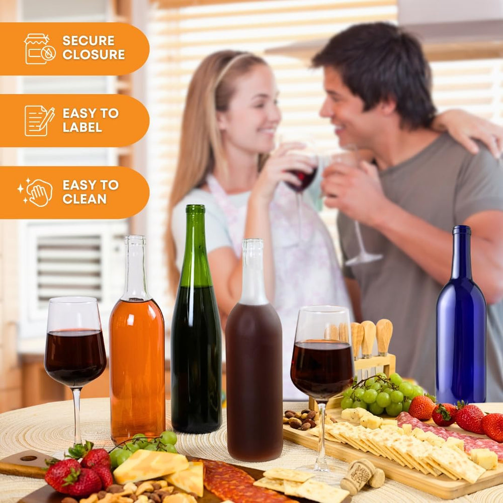 750ml Glass Bottle With Cork W5 Bordeaux - 6-Pack with Cognac T-Corks