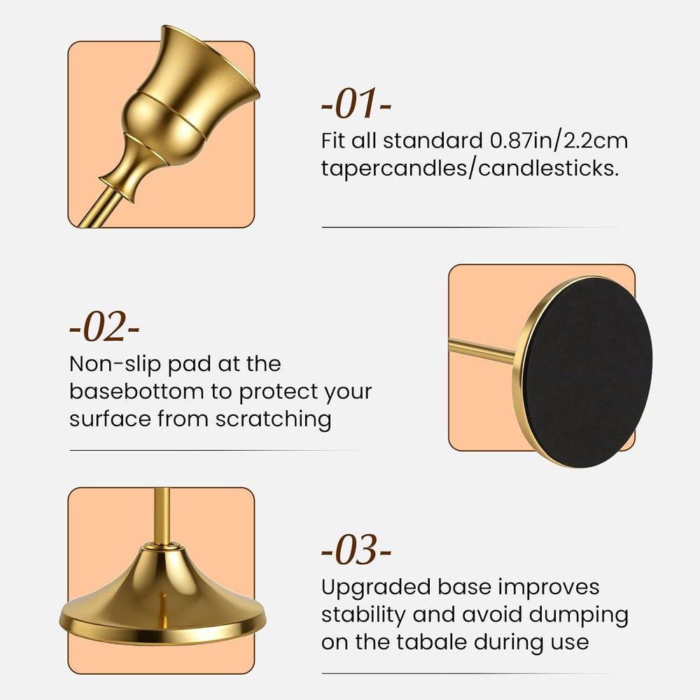 Brass Gold Candle Holders Rustproof Taper Candlestick Holders for Holiday Par...