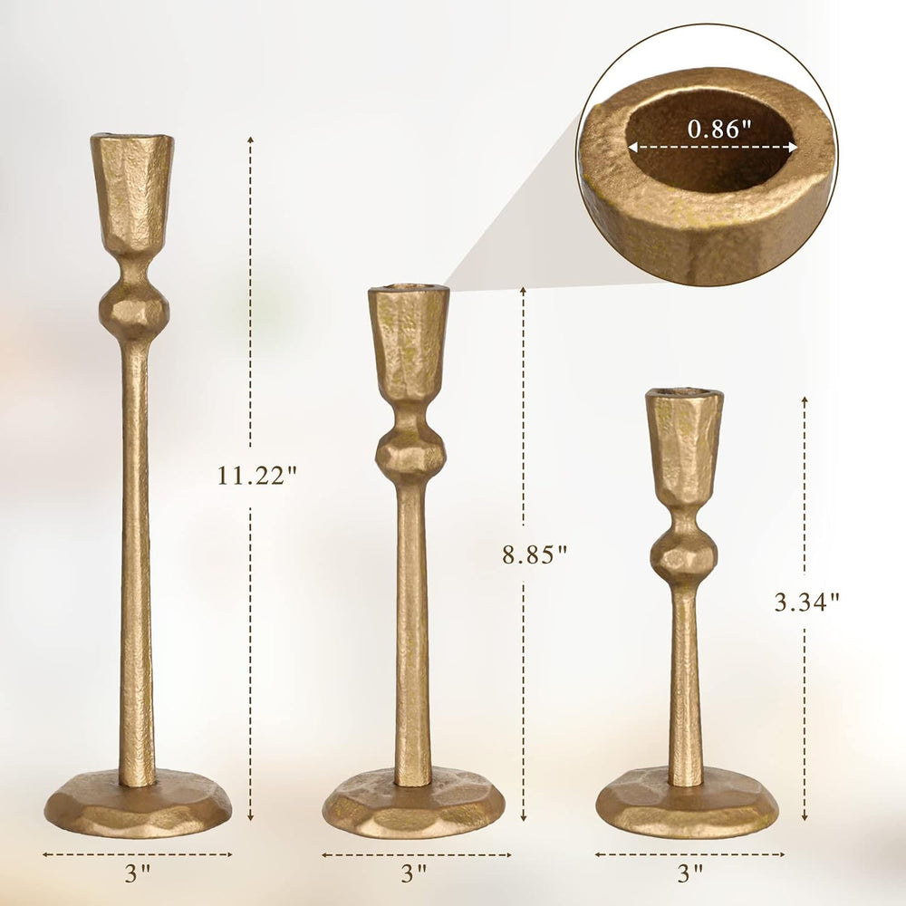 Antique Brass Iron Taper Candle Holder - Set of 3 Decorative Candle Stand