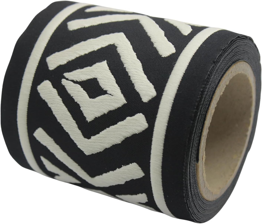 3.8 Yard Spool 3.93 inches White Black Geometric Embroidered Curtain Trim Jac...