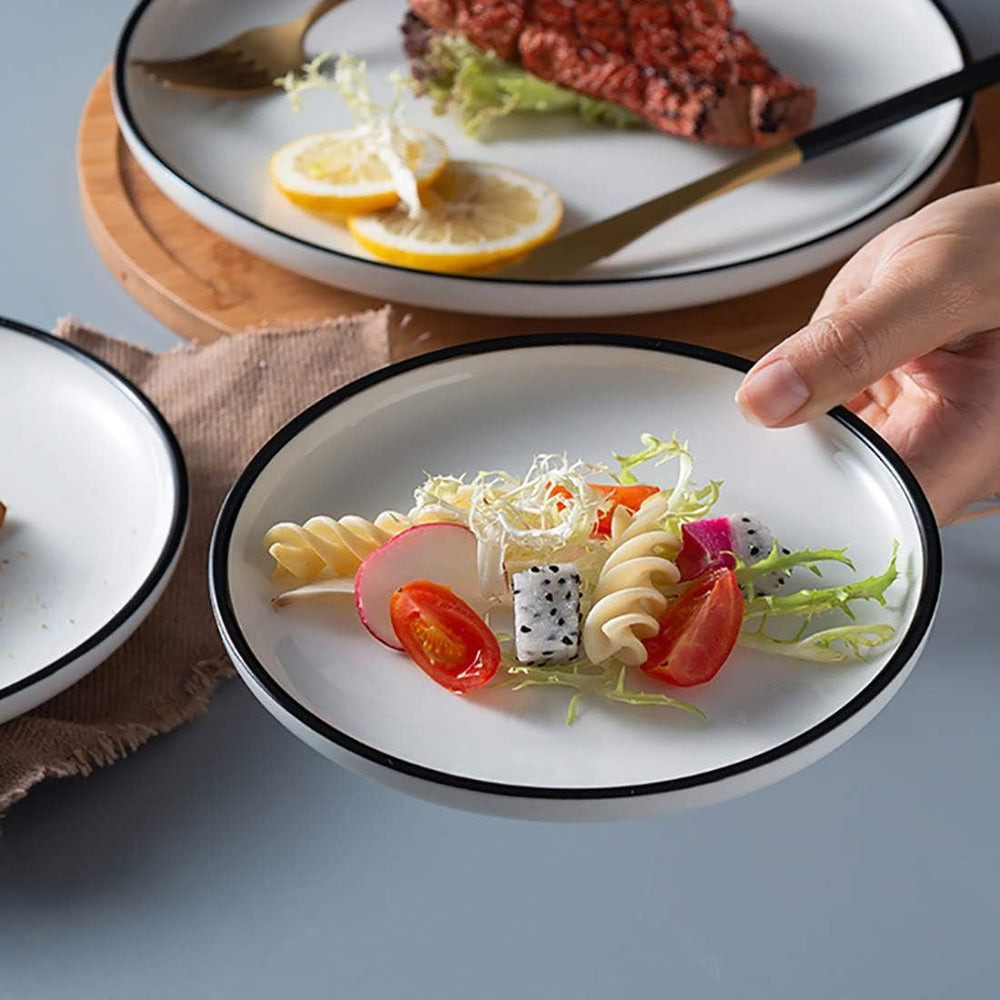 6-inch Small Porcelain Appetizer Plates, White with Black Edges Dinner Side D...