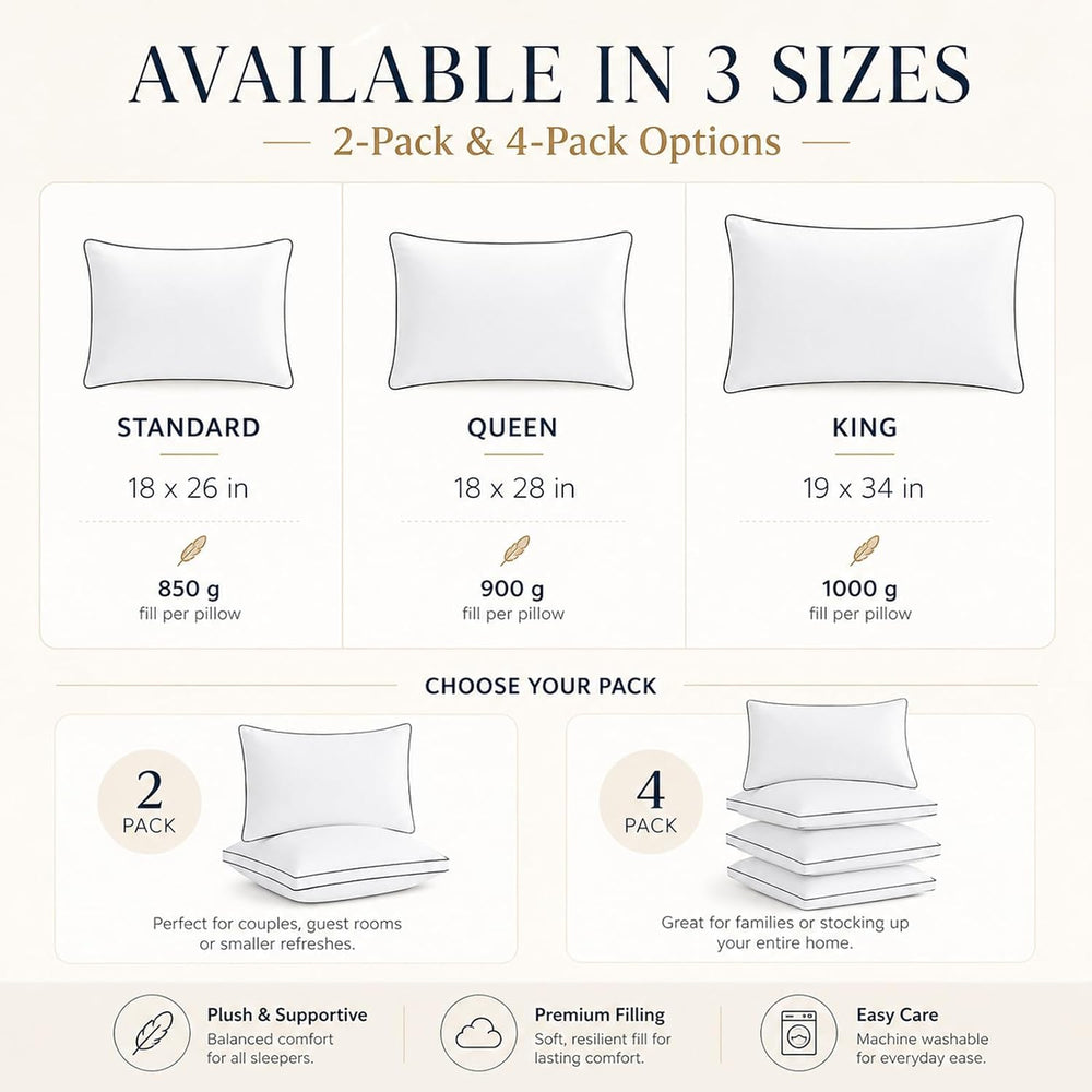 CozyLux Pillows Queen Size Set of 4, Gusseted Bed Pillow, 18 x 28 Inch