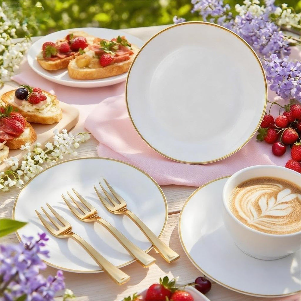 400Pcs Gold Dessert Plates 6.3" with Forks 5"- 200PCS Small Disposa...