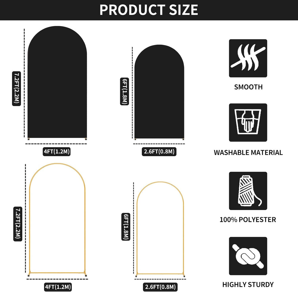 Metal Arch Backdrop Stand and Black Cover Set of 2 (6FT/7.2FT)
