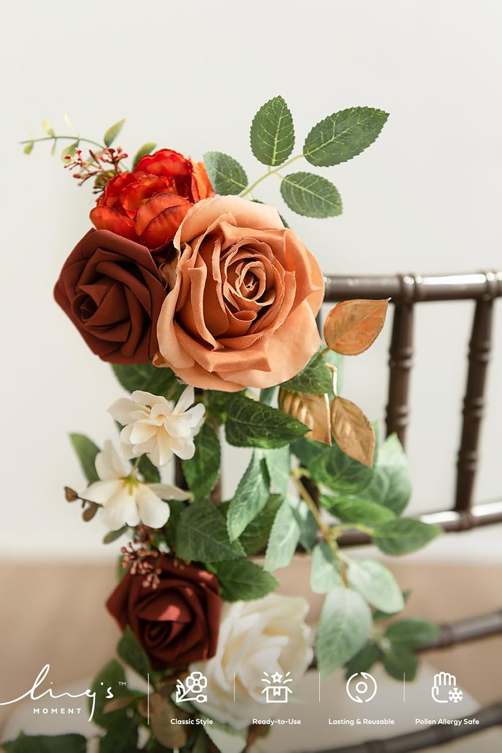 Ling's moment Fall Wedding Chair Decorations Orange Terracotta Aisle Flower