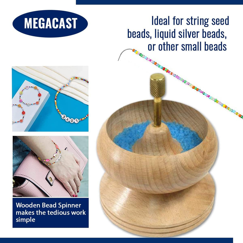 MegaCast Wooden Bead Spinner, Bead Loader Spinner with Needle Jewelry Making ...