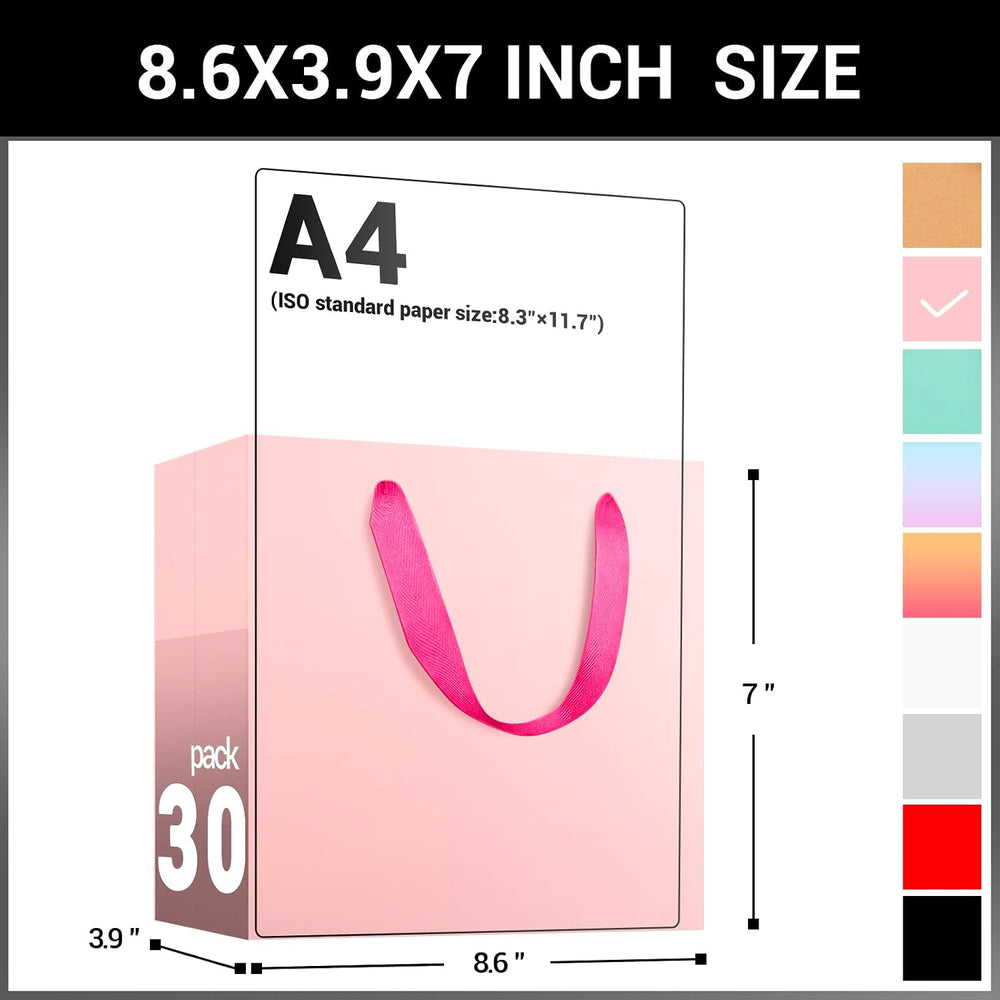 EUSOAR Small Pink Gifts Wrap Bags, 30 Pack 8.6x3.9x7 inches Shopping Bags wit...