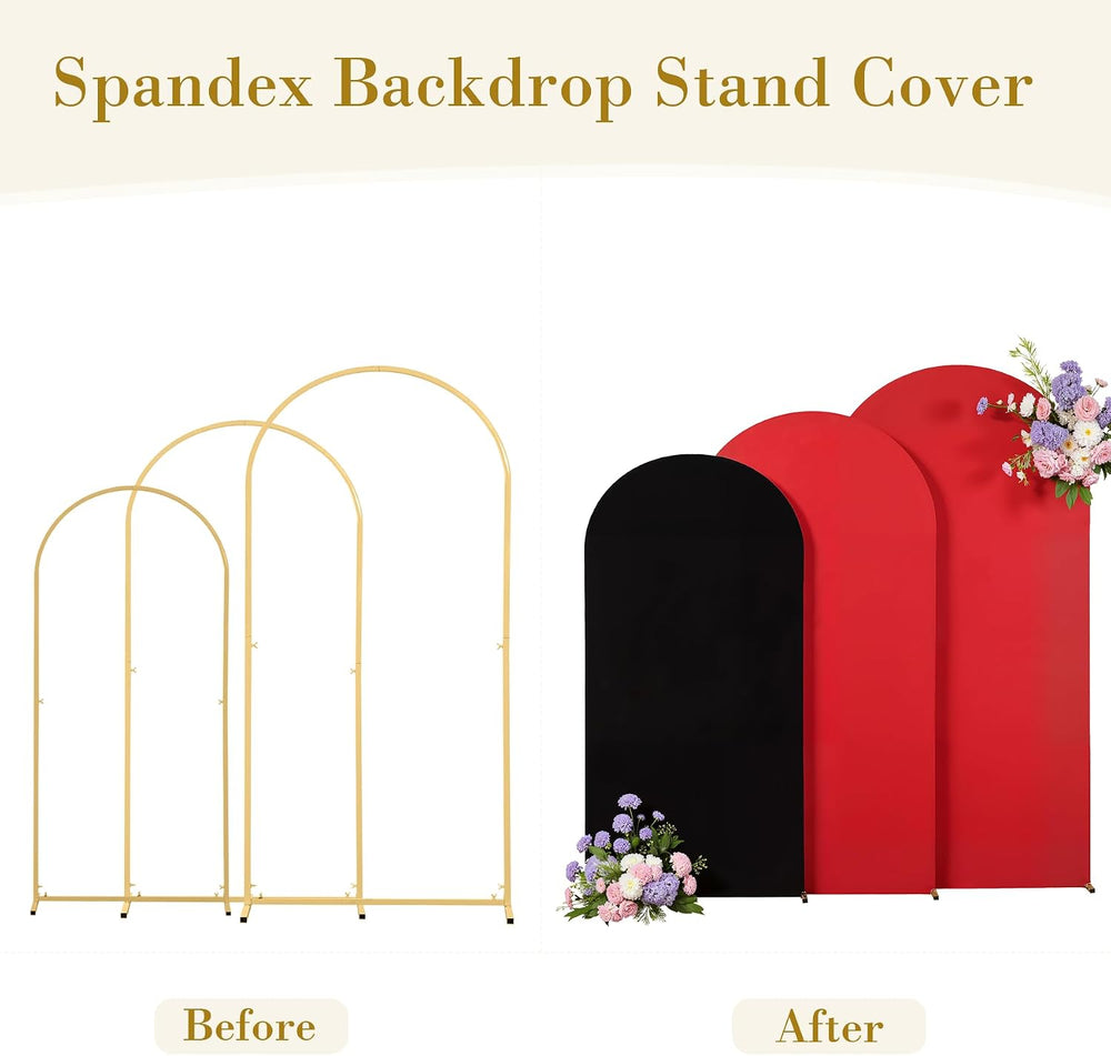 Black and Red Arch Backdrop Cover Set of 3-6.6ft, 7.2ft, 8ft Arch Covers