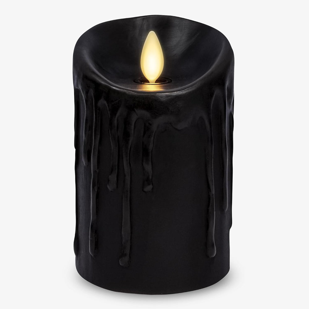 Luminara Real Wax Drip Candle, Halloween Black Pillar 3"x4.5" Flame...