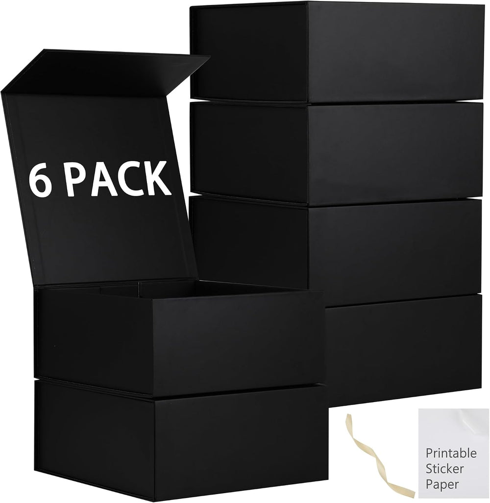6 Pack Black Gift Boxes With Lids,9x9x4 Inch Bridesmaid Proposal Box And Prin...