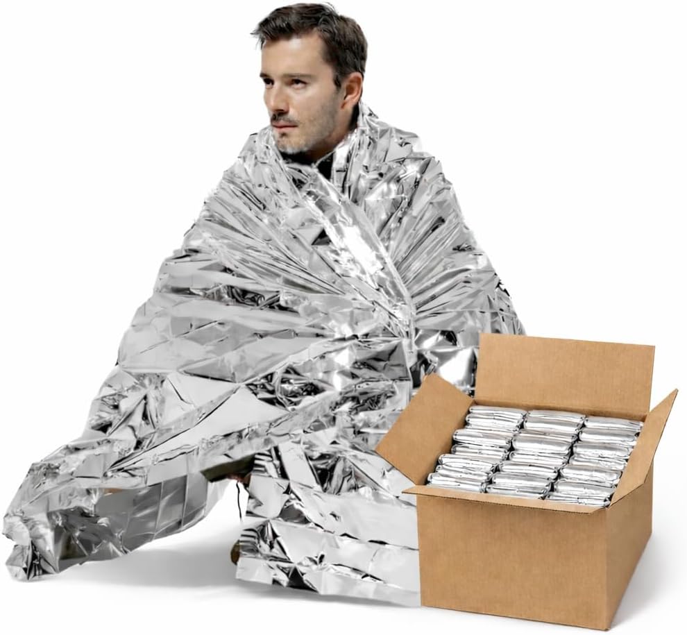 50 Pack Emergency Foil Blankets 51” x 83” – Thermal Mylar Survival Blankets I...