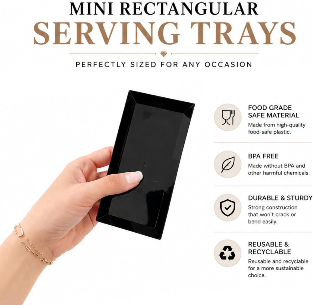 50ct Small 5" Black Rectangle Dessert Plastic Plates | CMJJ