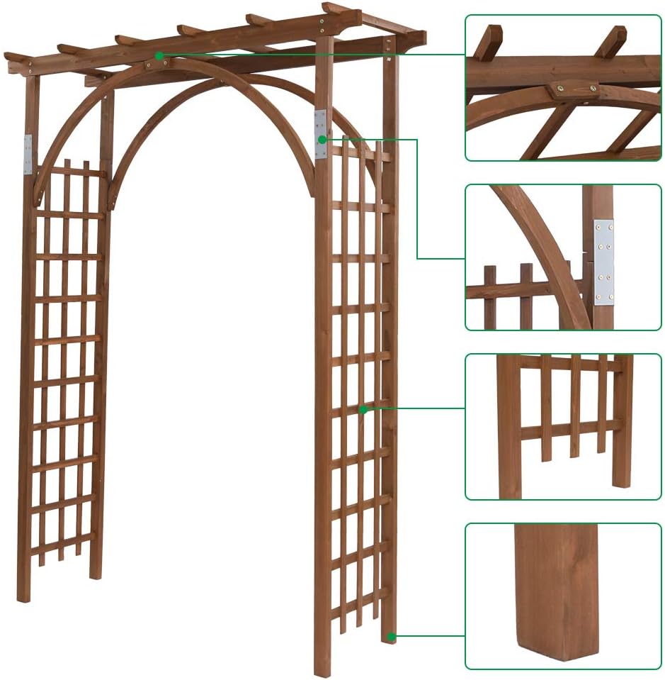 7FT Wooden Garden Arbor - Bridal Party Decoration Arch, Wooden Trellis for Pl...
