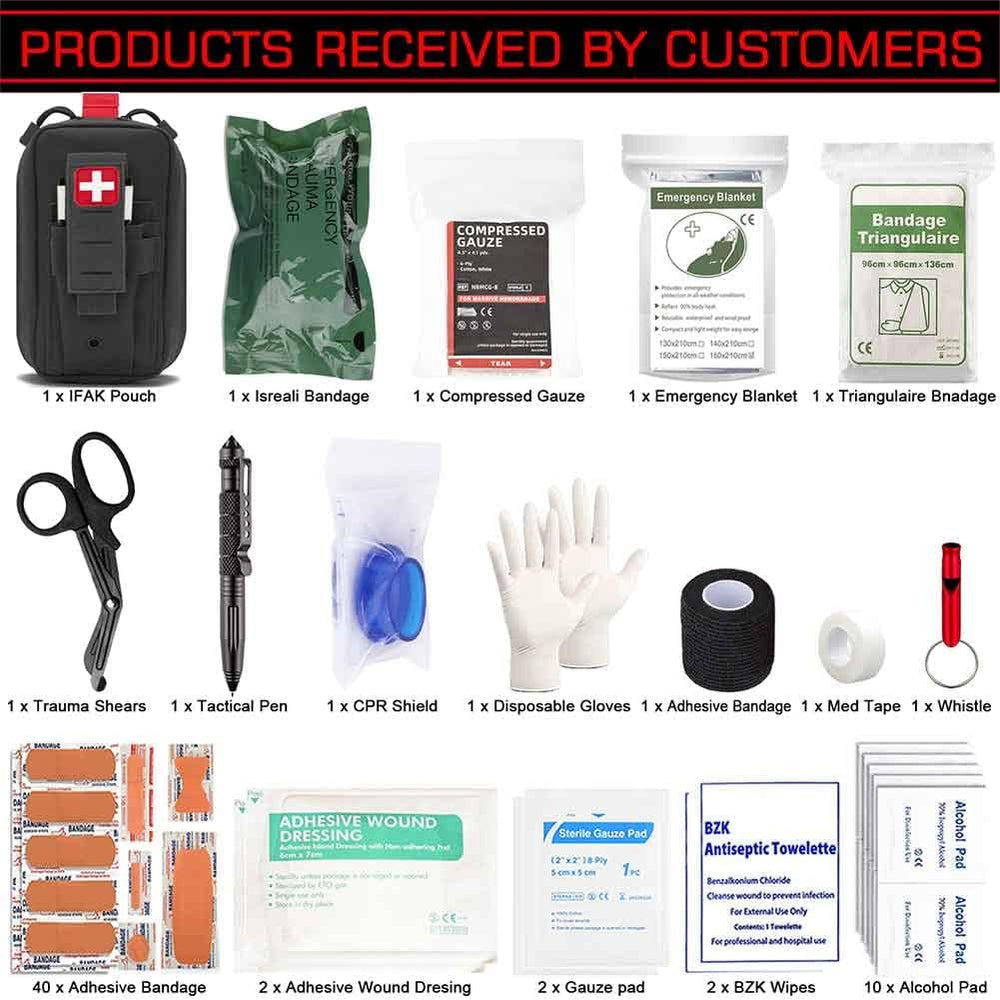 Ifak Med Trauma Kit, Black Molle Tactical Emergency First Aid Kit,Military Su...