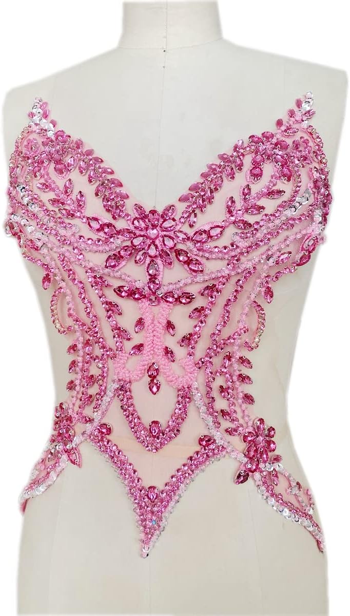 Handmade Rhinestones lace Applique sew on Beads Sequins Trim Patches Accessor...