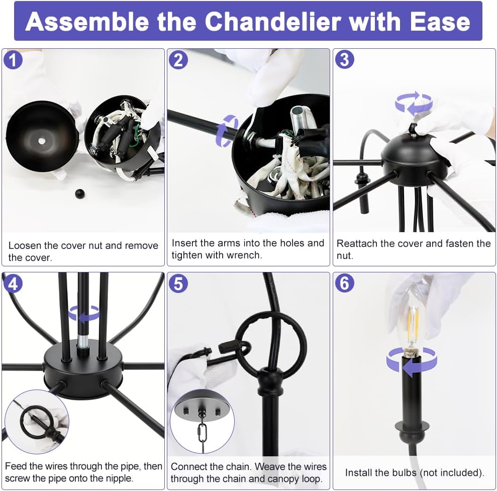 Black Chandelier Candle Style, 9-Light Farmhouse Chandelier 27’’