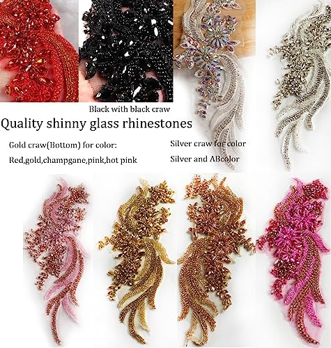 Silver Rhinestons Appliques, Beaded Appliques Embellishments,sew on for Dress...