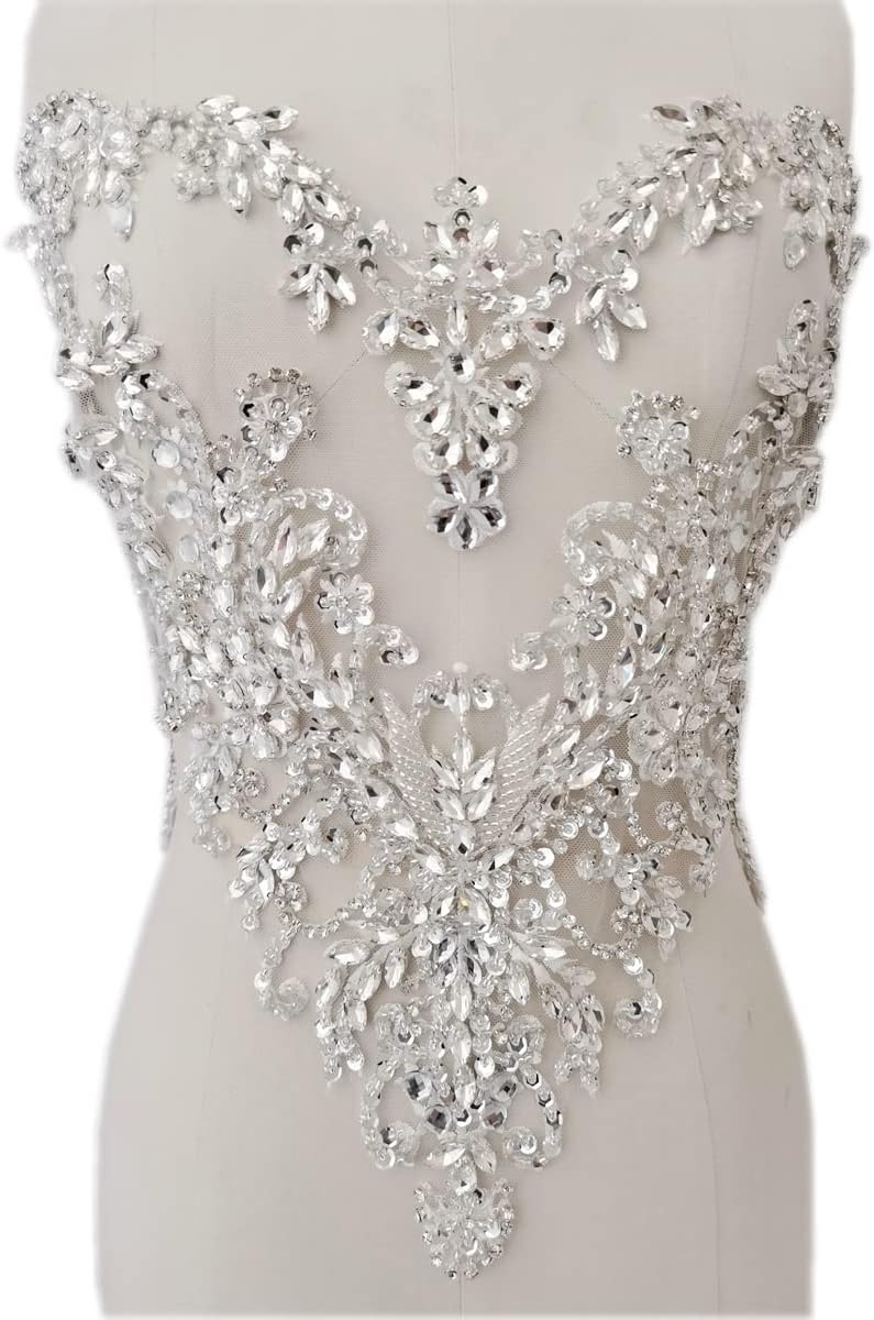 Handmade Rhinestones lace Applique handsewing Beads Sequins Trimming Patches ...