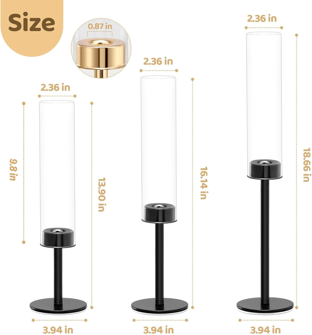 Black Hurricane Glass Candle Holders Set of 6 Tall Taper Candlestick Holder