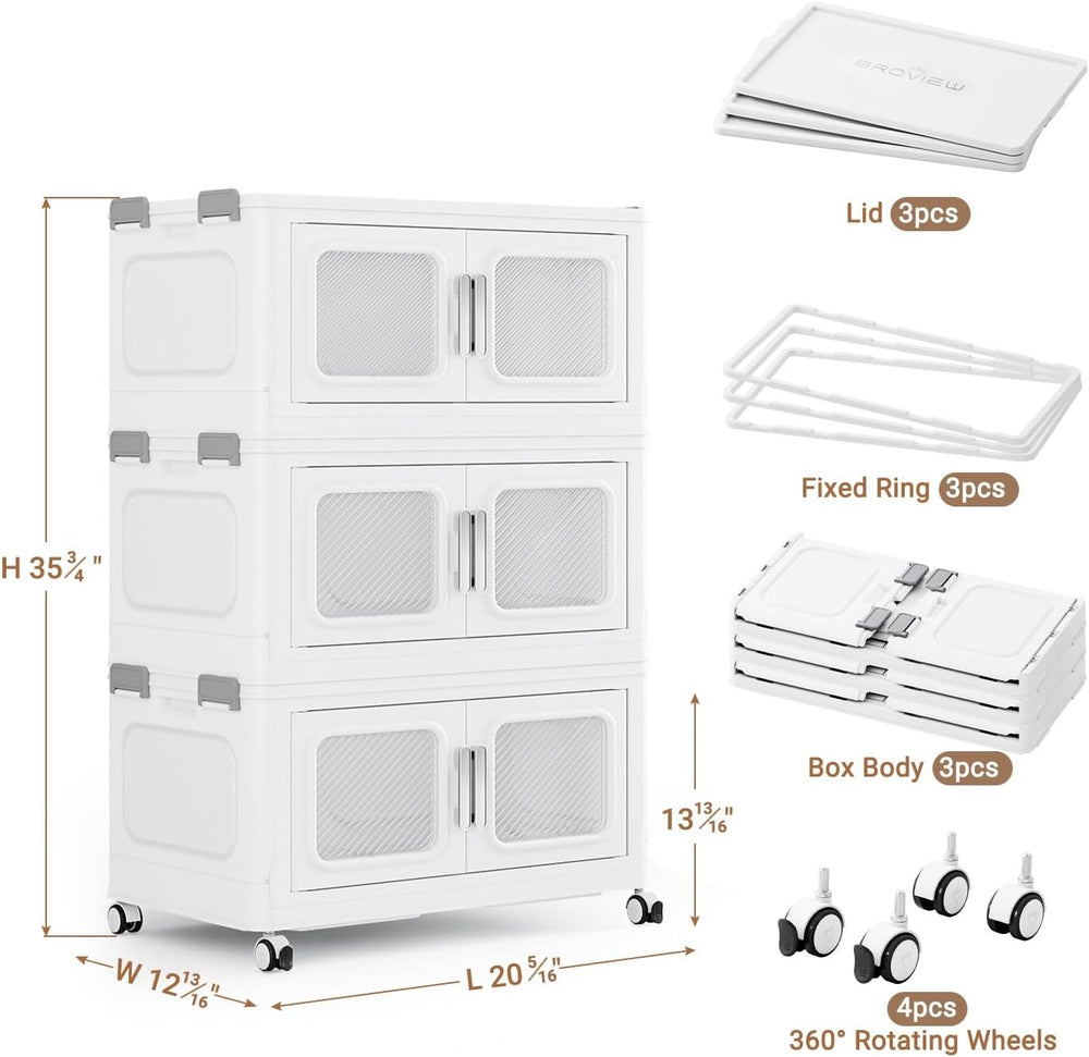 BROVIEW 180 Qt Extra Large Stackable Storage Bin with Lids, 3 Pack White