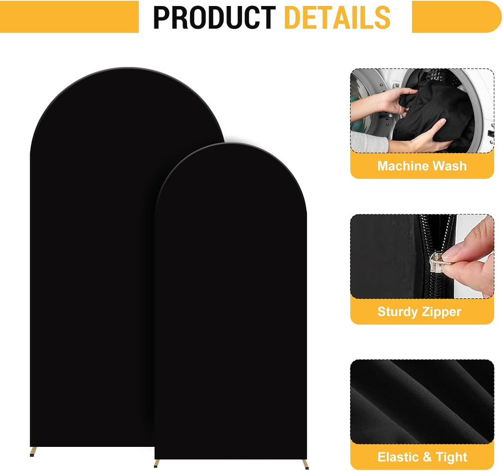 Thick Arch Backdrop Cover 7.2 & 6FT, Black Spandex Chiara Arch Covers Str...
