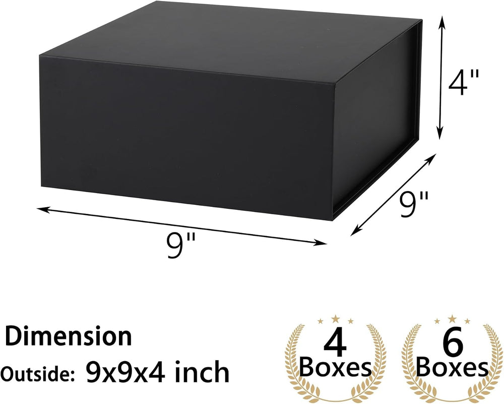 6 Pack Black Gift Boxes With Lids,9x9x4 Inch Bridesmaid Proposal Box And Prin...
