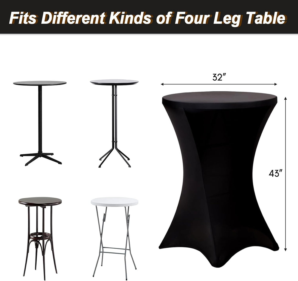 Fixwal 4 Pack Cocktail Tablecloth Bar Top Table Covers Round Black Spandex