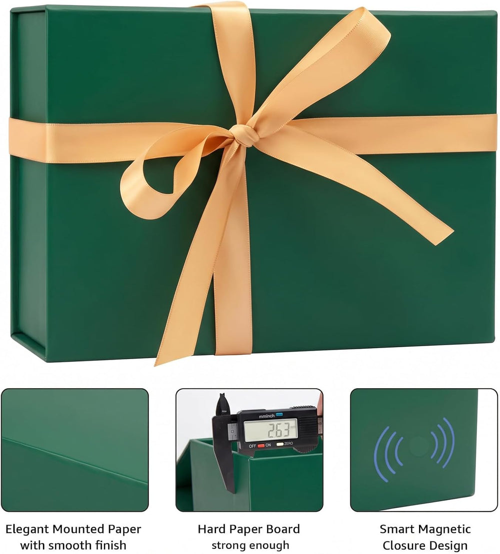 5 Pack 9.5"x7"x3.5" Dark Green Gift Box for Christmas with Mag...