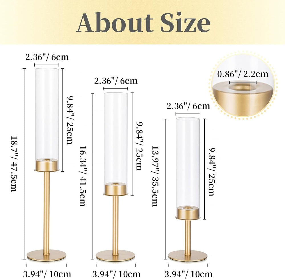Hewory Gold Candlestick Holders: 6PCS Glass Hurricane with Brass Base