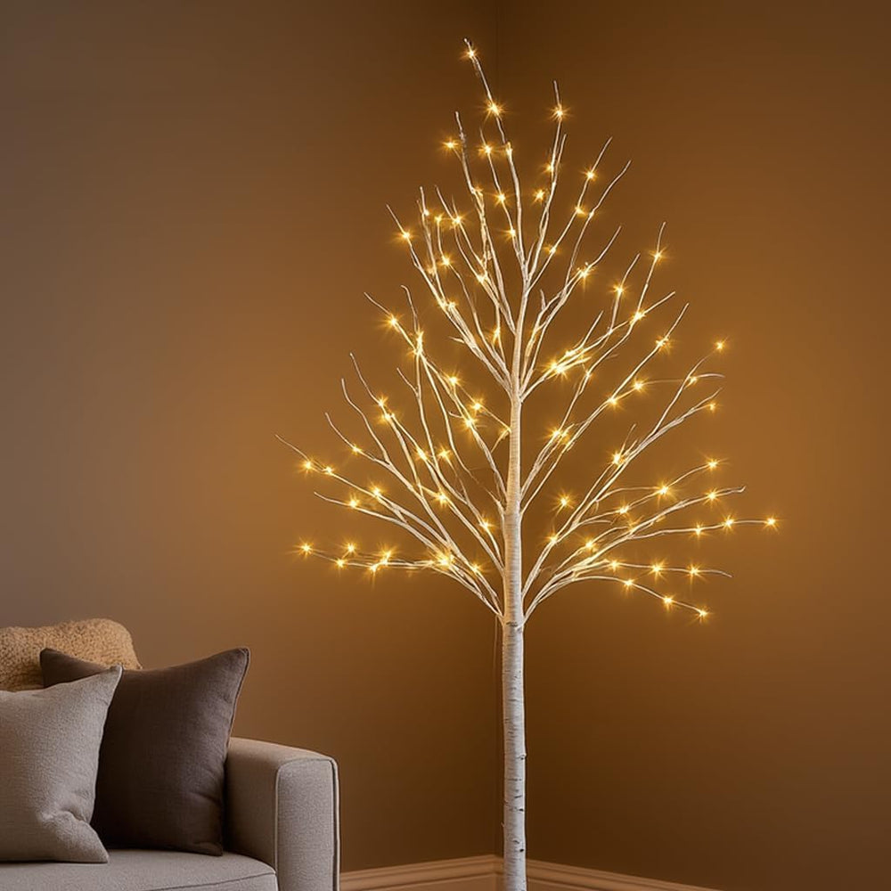 Set of 3 Lighted Birch Tree, 4FT 6FT 8FT White Artificial Christmas Tree with...