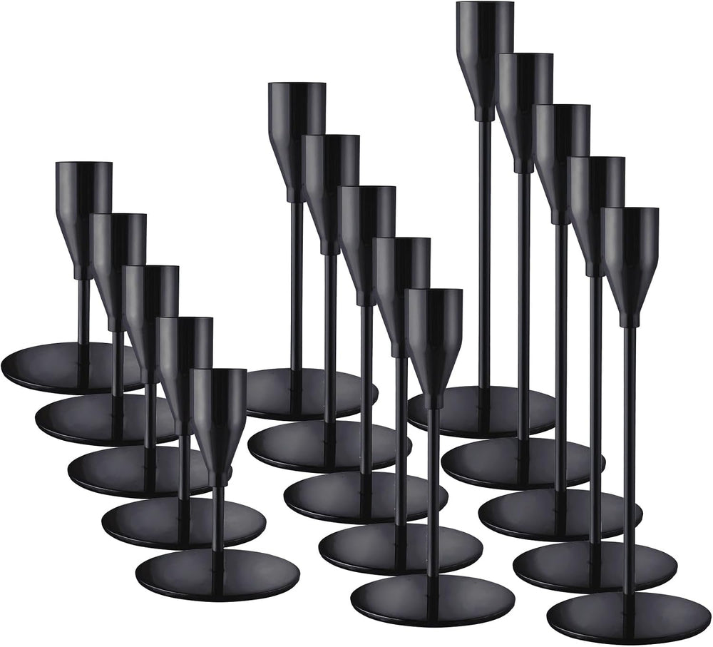 Black Candlestick Holders, Metal Taper Candle Holders,Bulk Set of 15