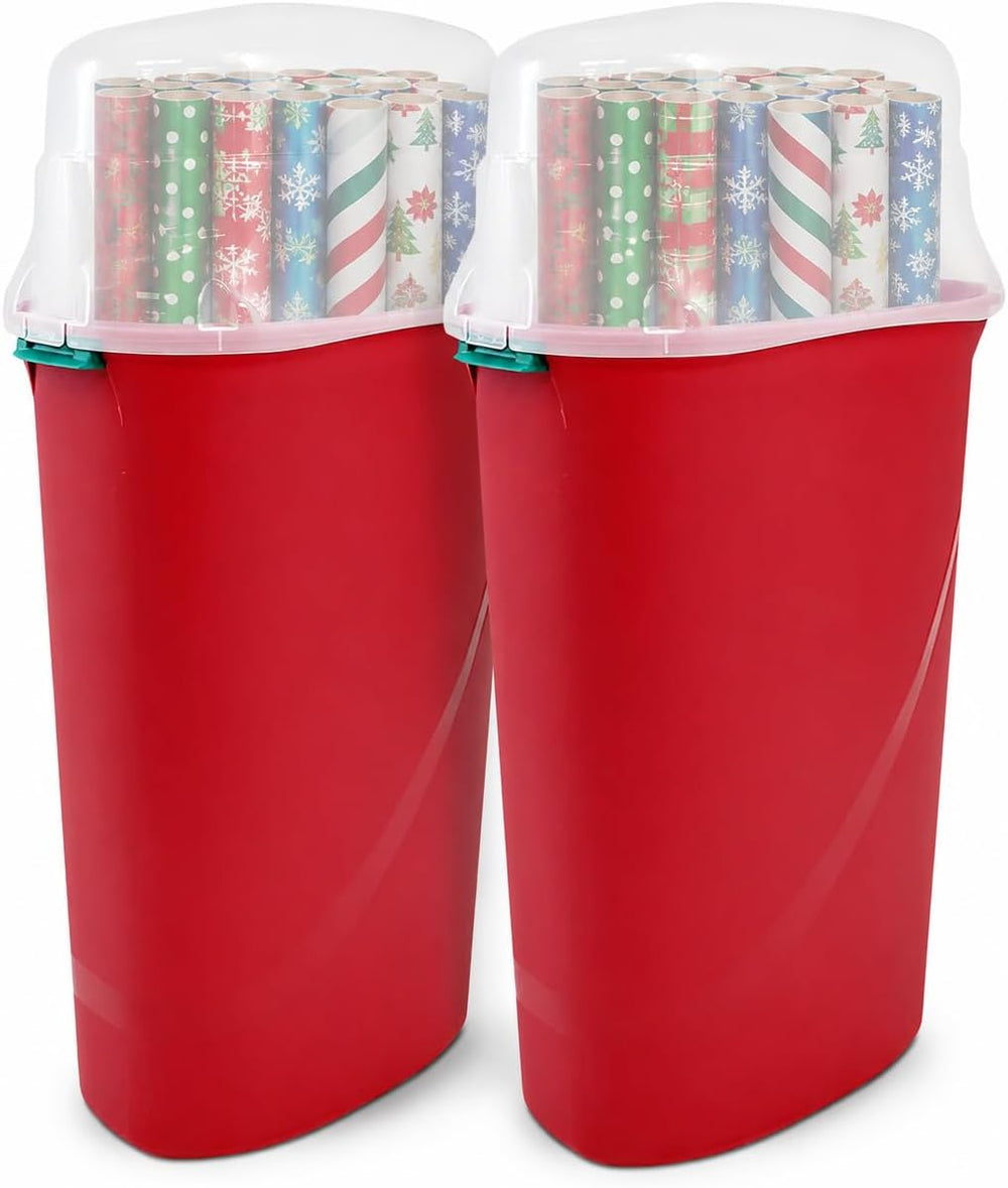 HOMZ Seasonal Holiday Gift Wrap Organizer, Red & Clear, 2-Pack