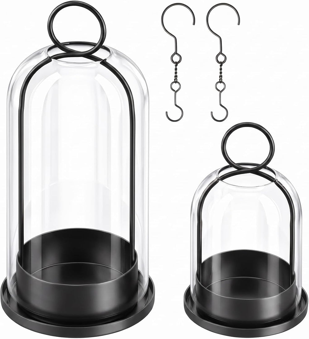 Fohil Hurricane Candle Holders Metal Set of 2 with Handmade Sturdy Glass Dome...