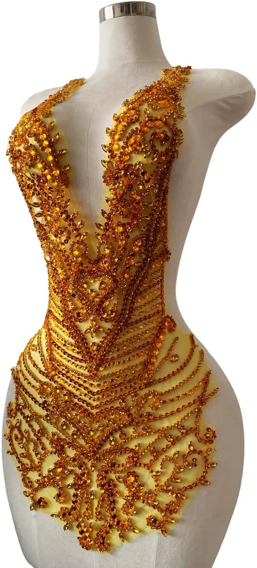 Handmade Rhinestones Bodice Applique sew on Beads Trim Patches Trim Accessori...
