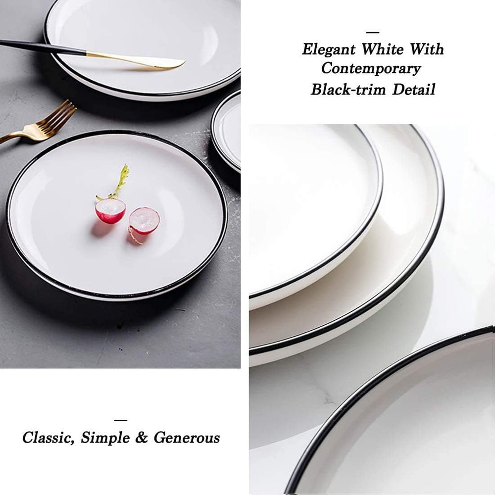 6-inch Small Porcelain Appetizer Plates, White with Black Edges Dinner Side D...