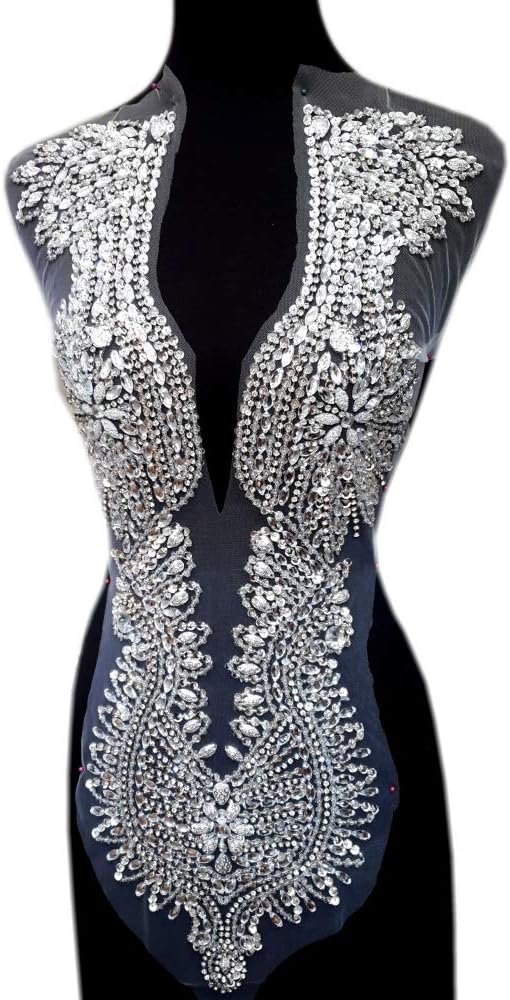 New Handmade Rhinestones Sequins Applique mesh Beaded Crystals Trim Patches f...
