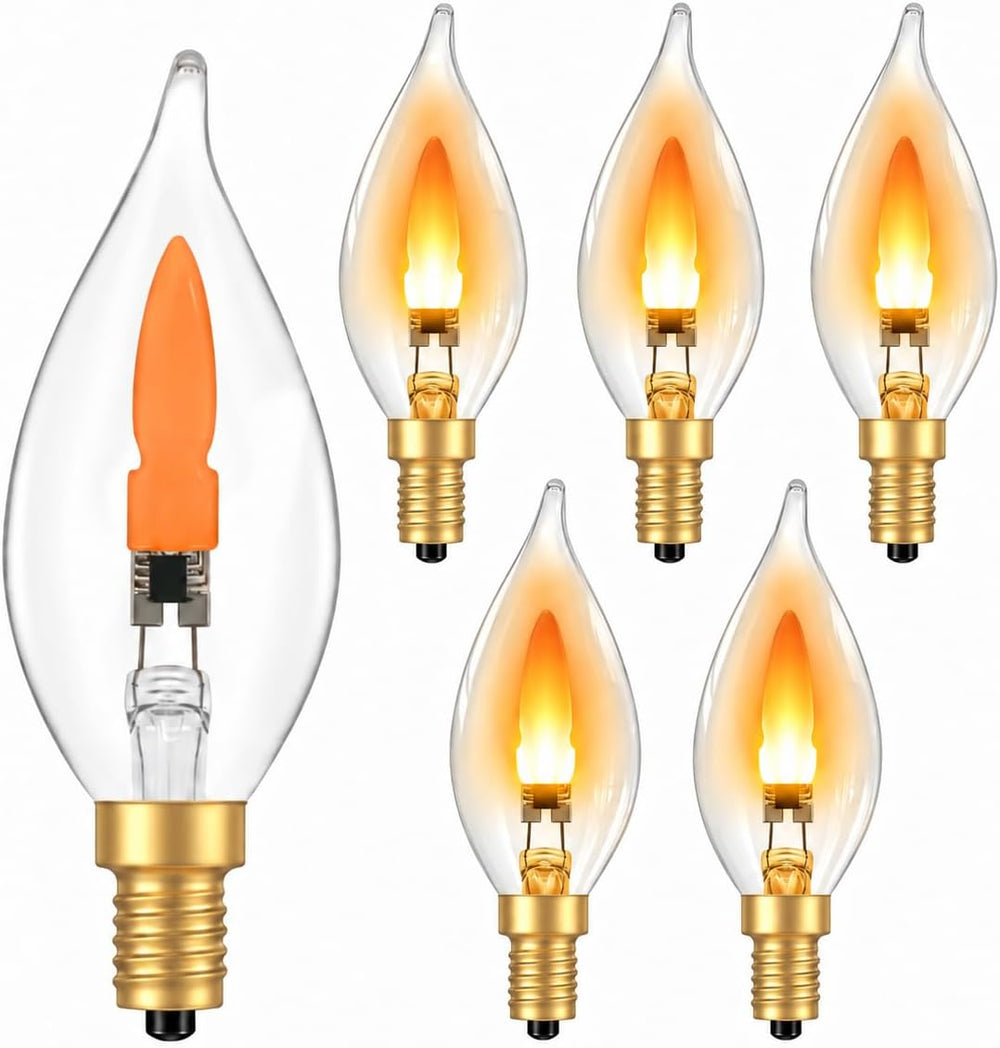 E12 Flickering Flame Light Bulbs, Realistic Candle Effect, 2 Modes
